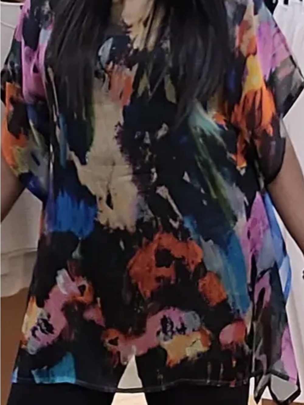Bryn Walker Silk Multicolor Abstract Layered Tunic with Yellow Underlayer - Picture 2 of 12